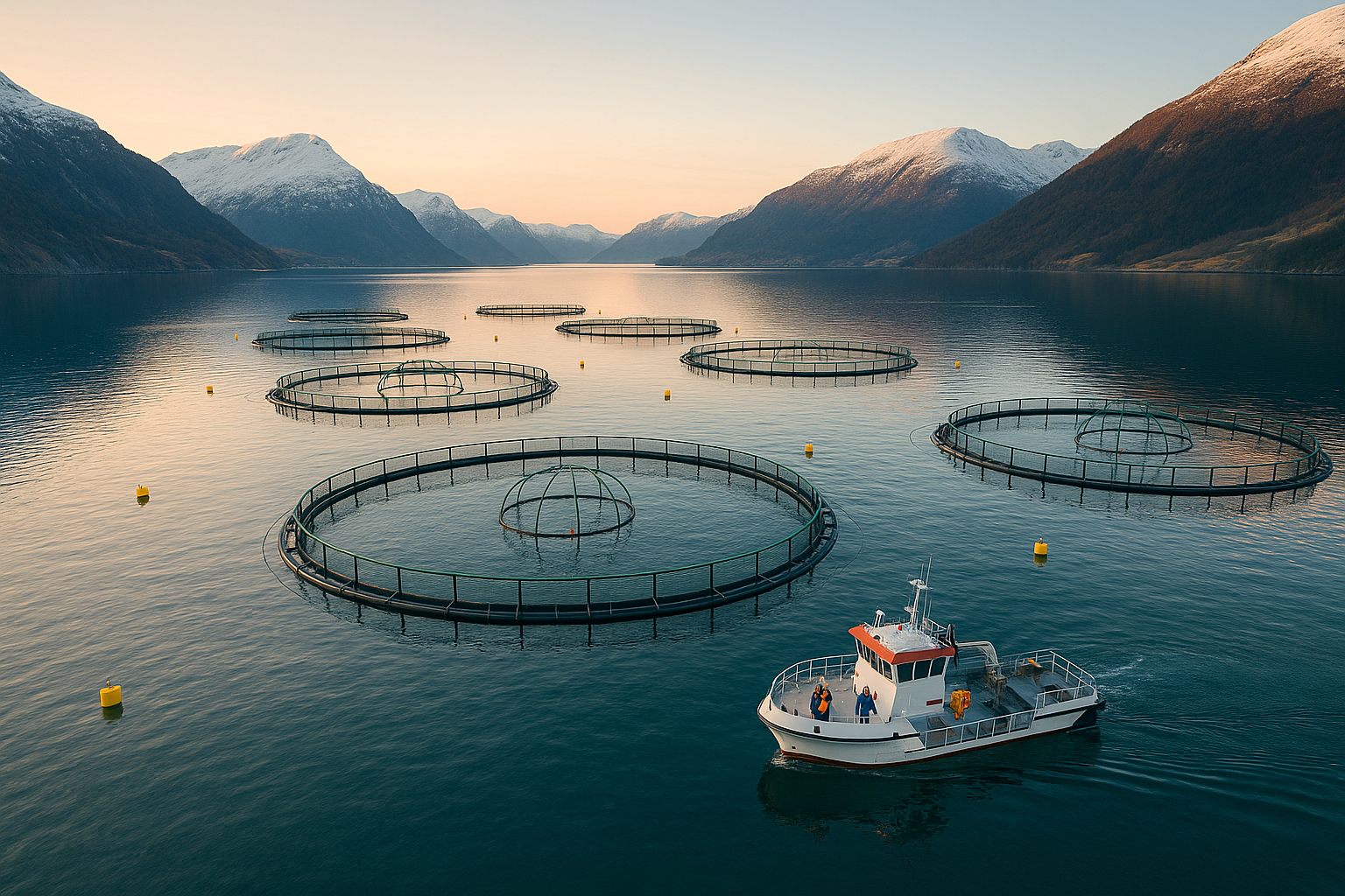 salmon farming nets and pens