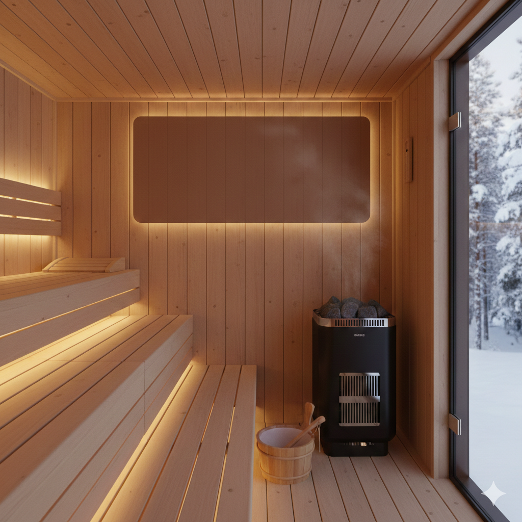 a wooden sauna