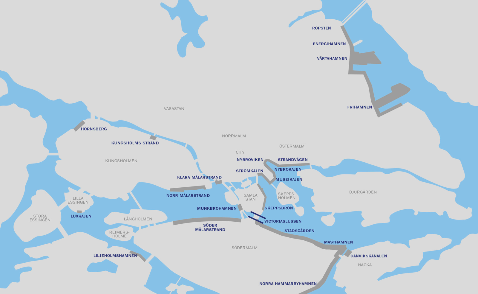 Map of ports in Stockholm, Sweden
