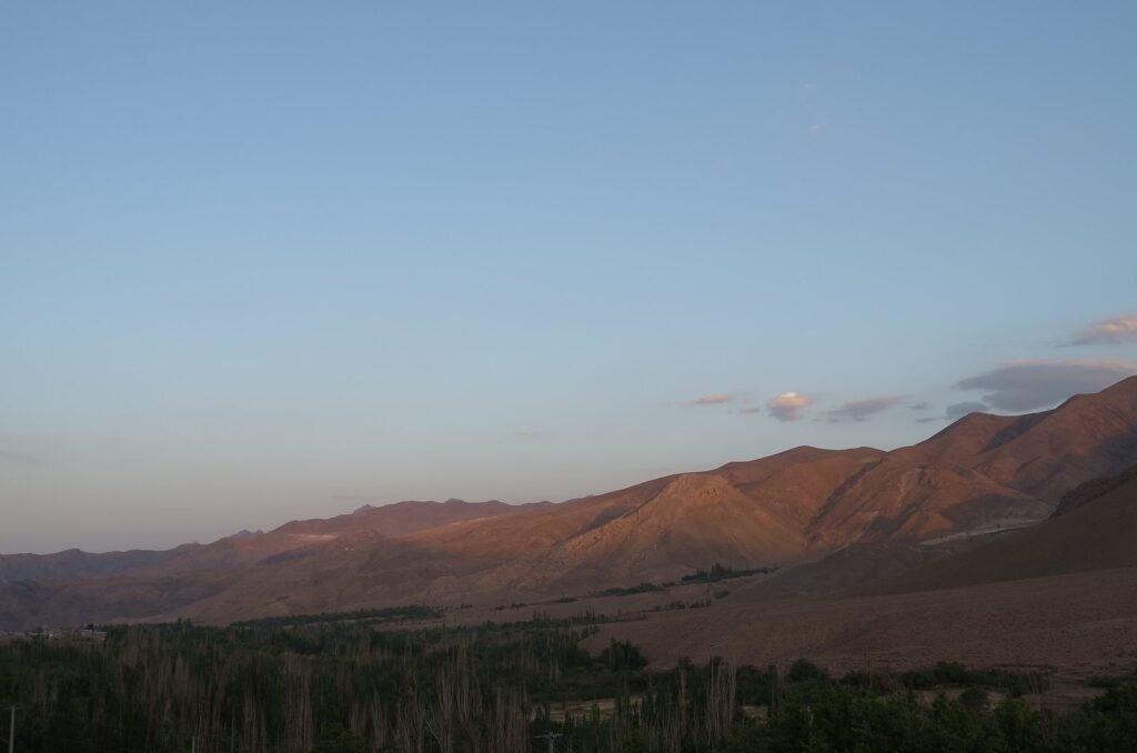Mountains in evening light above the valley near Abyaneh
