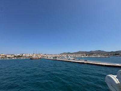 Aegina town and harbor seen from the sea on a clear day