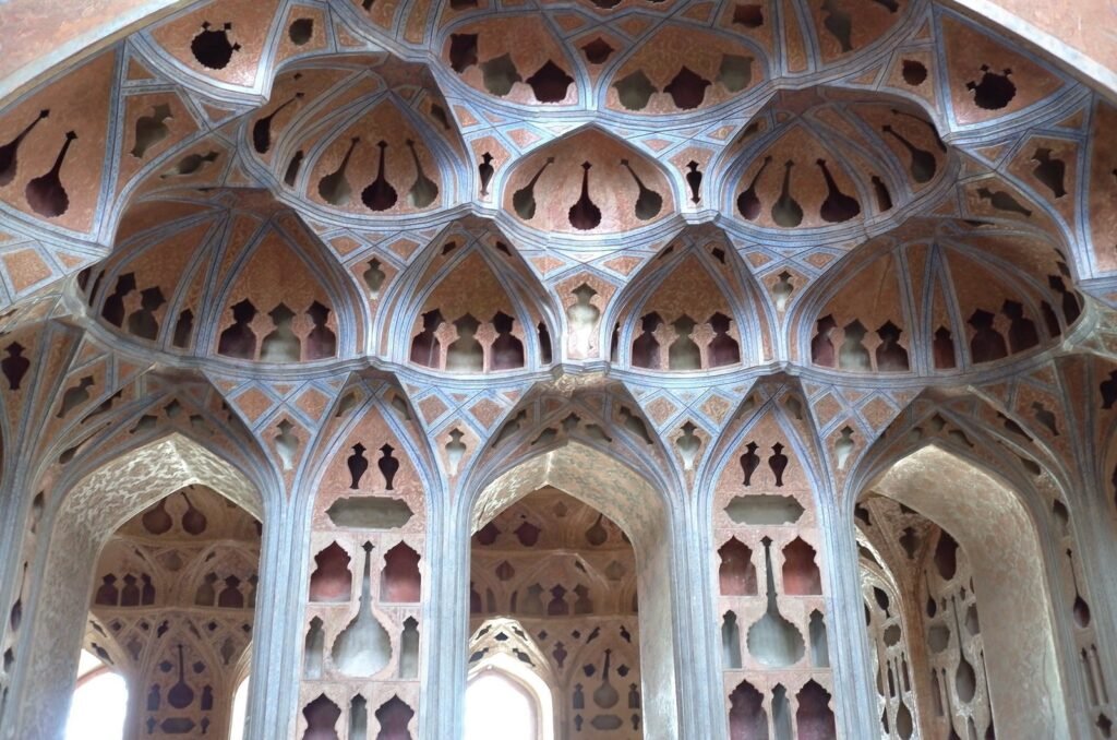 Music room in Ali Qapu Palace with cut-out shapes in the ceiling