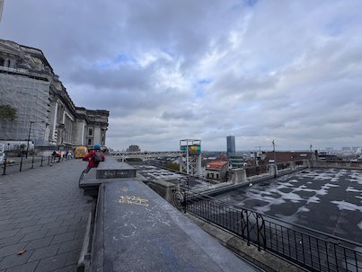 A terrace next to the Palace of Justice looks out over Brussels.