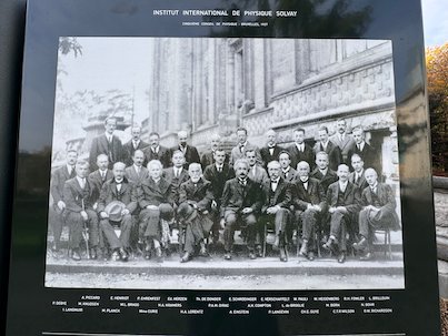 A historic group portrait of the Solvay physics conference is on a display in Brussels.