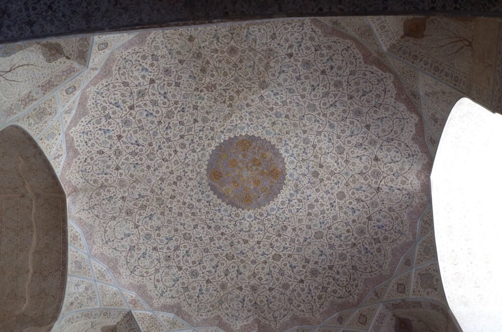 Painted ceiling with flower patterns at Chehel Sotoun Palace