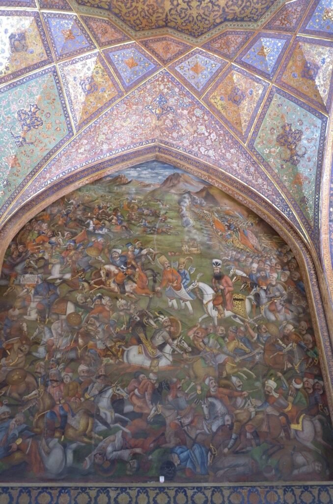 Wall painting of the battle of Karnal in Chehel Sotoun Palace