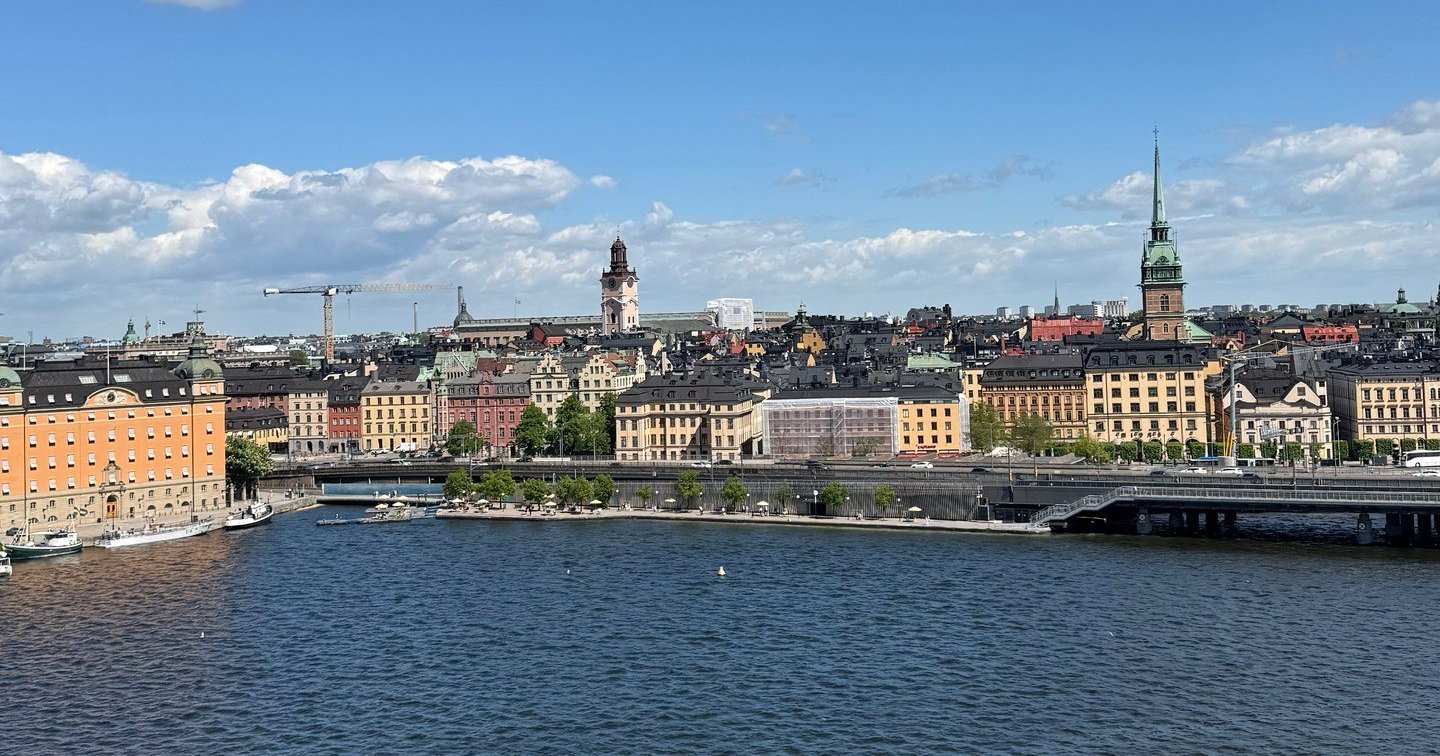 Gamla Stan, Stockholm's old town, seen across the water from Södermalm on a sunny day