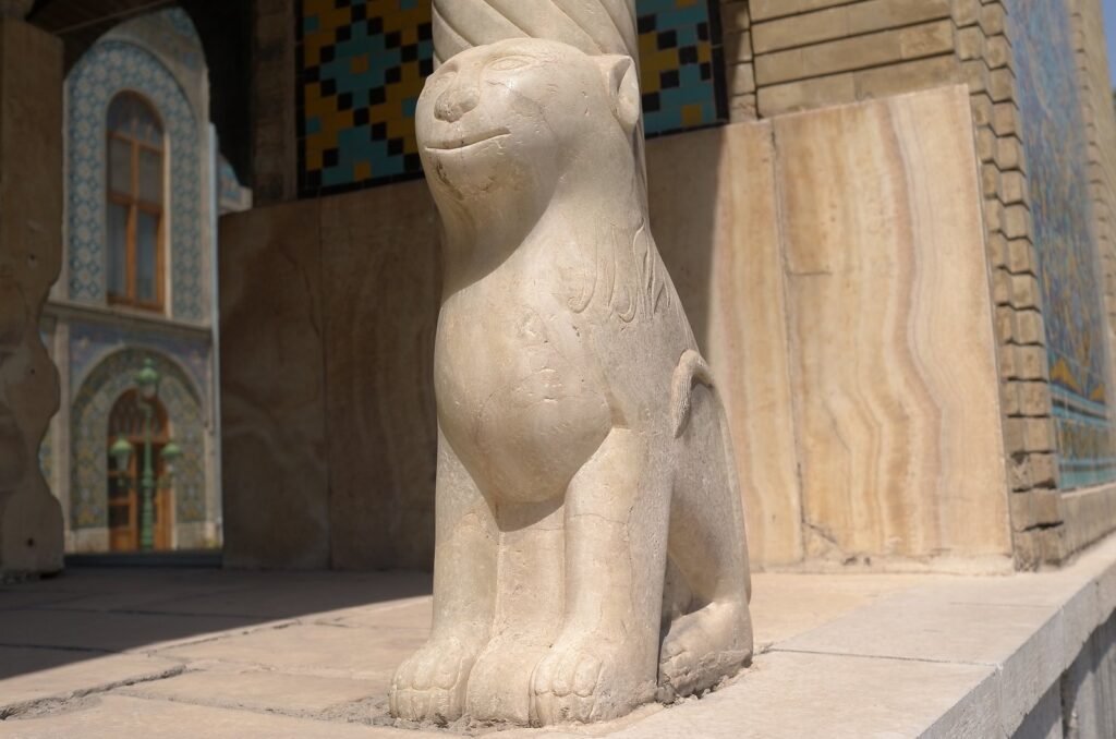 Marble lion figure at the Marble Throne in Golestan Palace