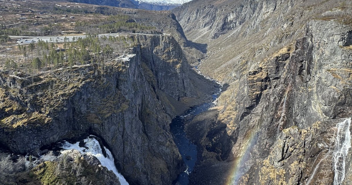 Steep gorge with a waterfall on the route from Voss to Hardanger, Norway