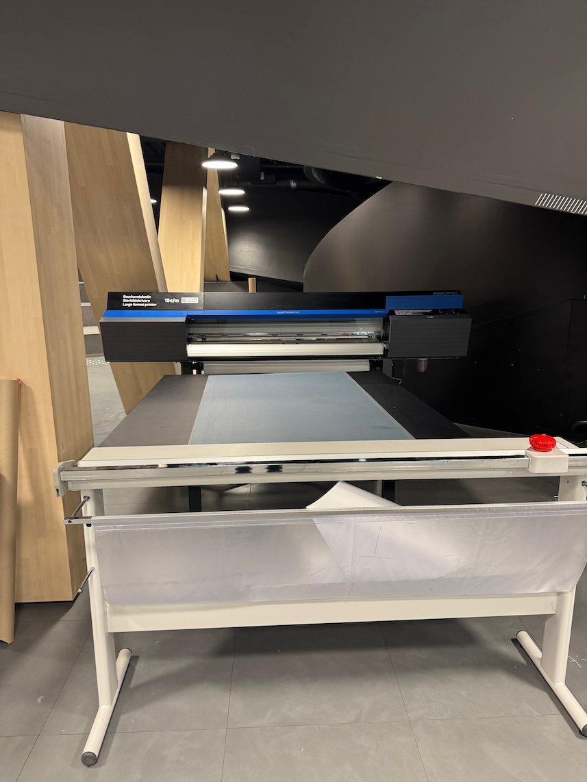 A large format printer stands in the Urban Workshop of Oodi library in Helsinki.