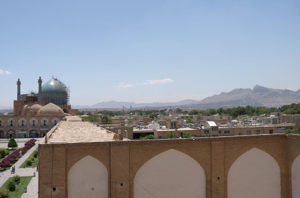 Rooftops of Isfahan and the dome of the Shah Mosque, seen from Ali Qapu Palace