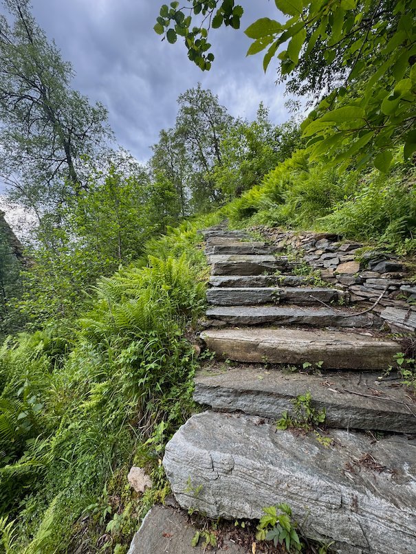 Steep stone stairs on the trail to Kvanndalsstølen