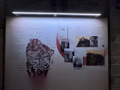 Museum panel with old photos of the Meteora monasteries
