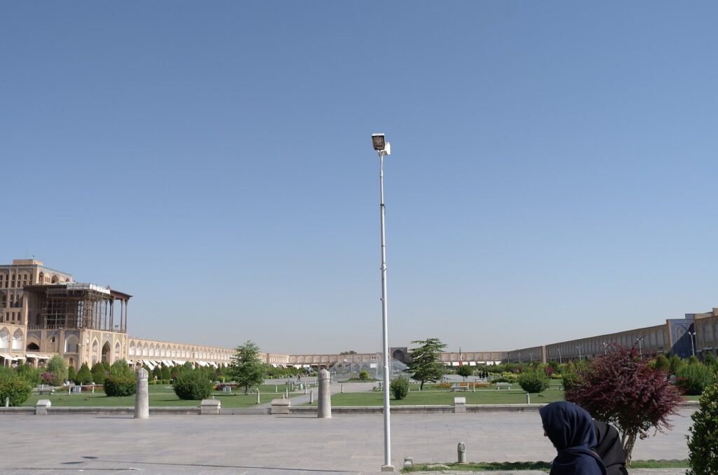 Wide view of Naqsh-e Jahan Square with Ali Qapu Palace far away