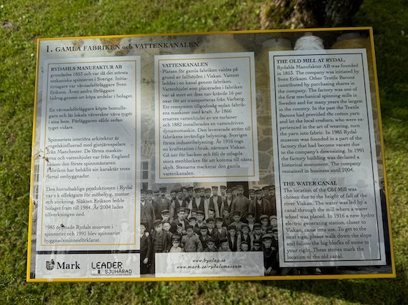Information board about the old mill by the water canal in Rydal