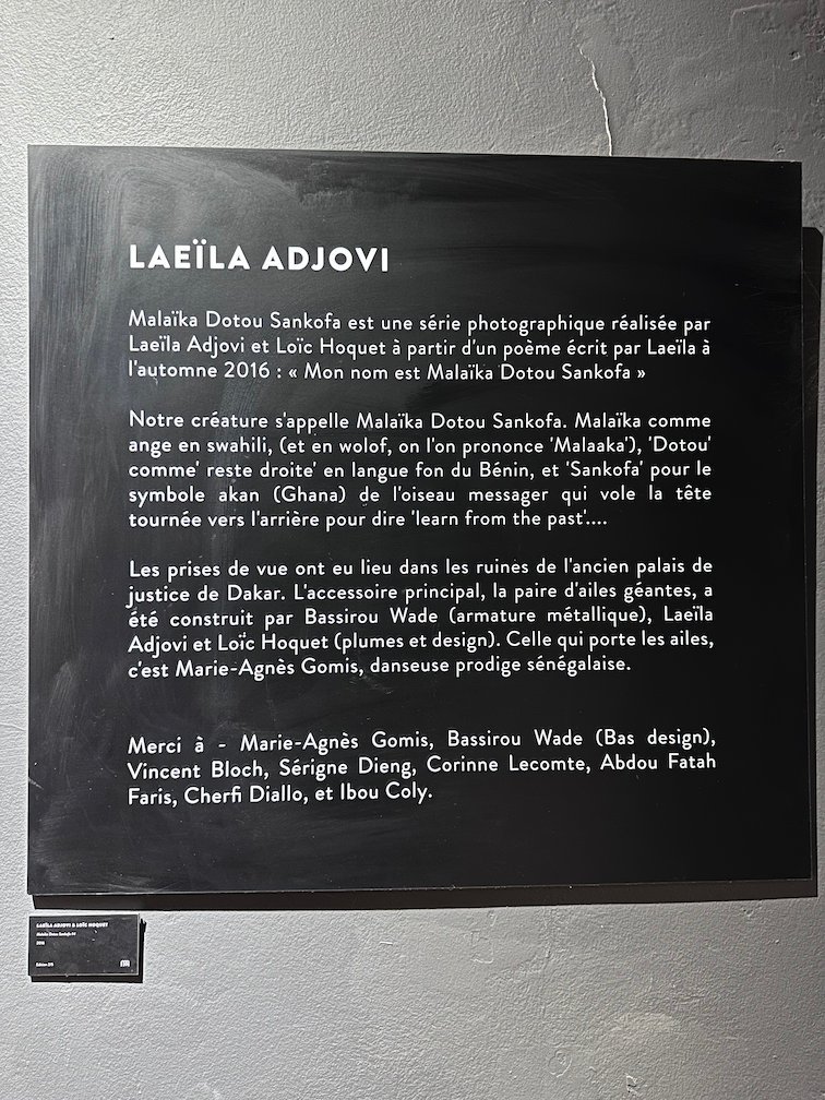 A black panel describes a photo series by Laeila Adjovi in Saint-Louis.