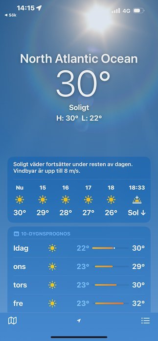 A phone weather app shows a sunny forecast of 30 degrees.