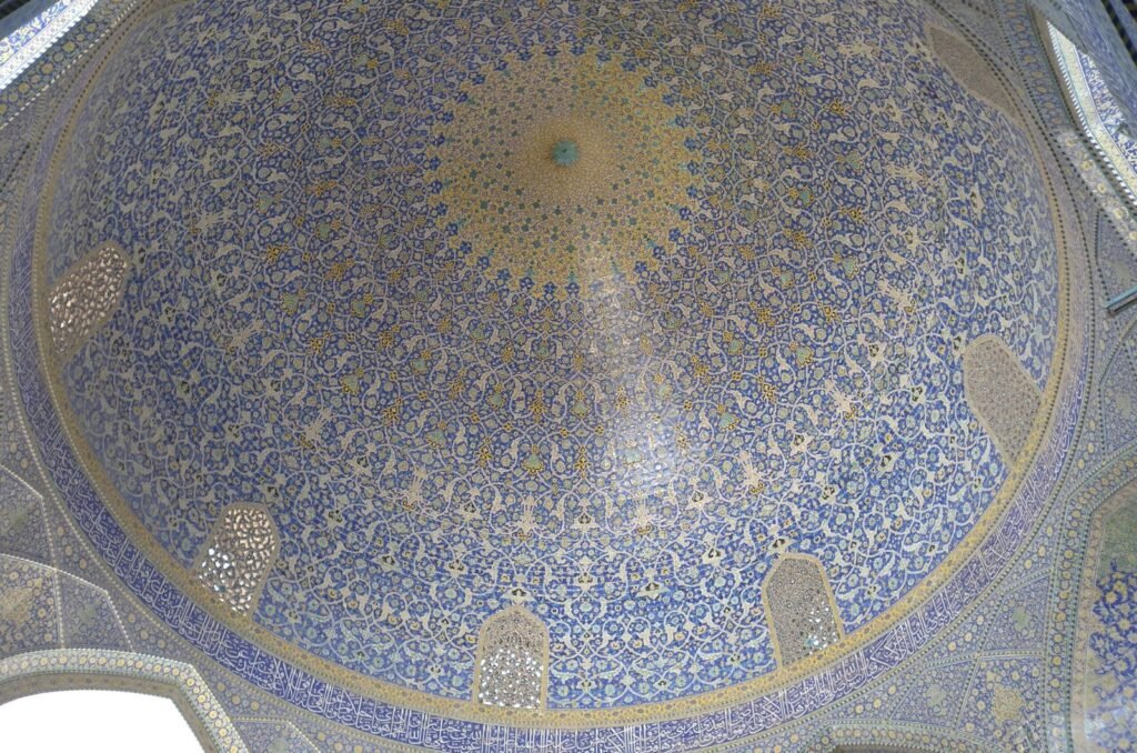 Inside of the main dome of the Shah Mosque