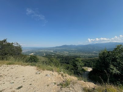 A sandy hilltop on Mount Vodno looks out over the valley near Skopje.