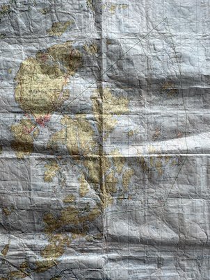 Folded and worn waterproof chart of the Stockholm archipelago