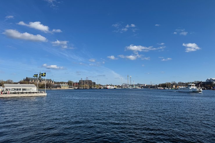 View across the water from Strandvägen, Stockholm, where archipelago ferries depart, photographed by Zayera Khan