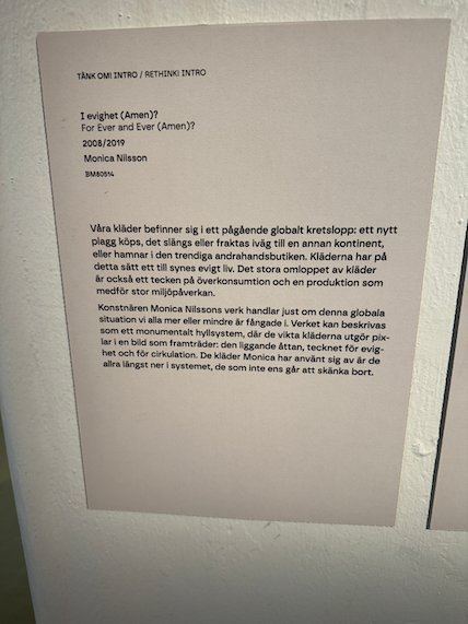 Exhibition text I evighet, For ever and ever, about clothes and the climate