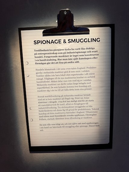 Sign Spionage och smuggling about the history of the textile industry