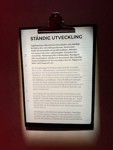 Sign Ständig utveckling about constant development in textile machines