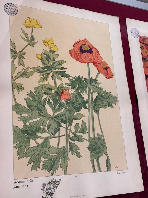 An Art Nouveau print shows red poppies and yellow flowers in an exhibition in Trier.