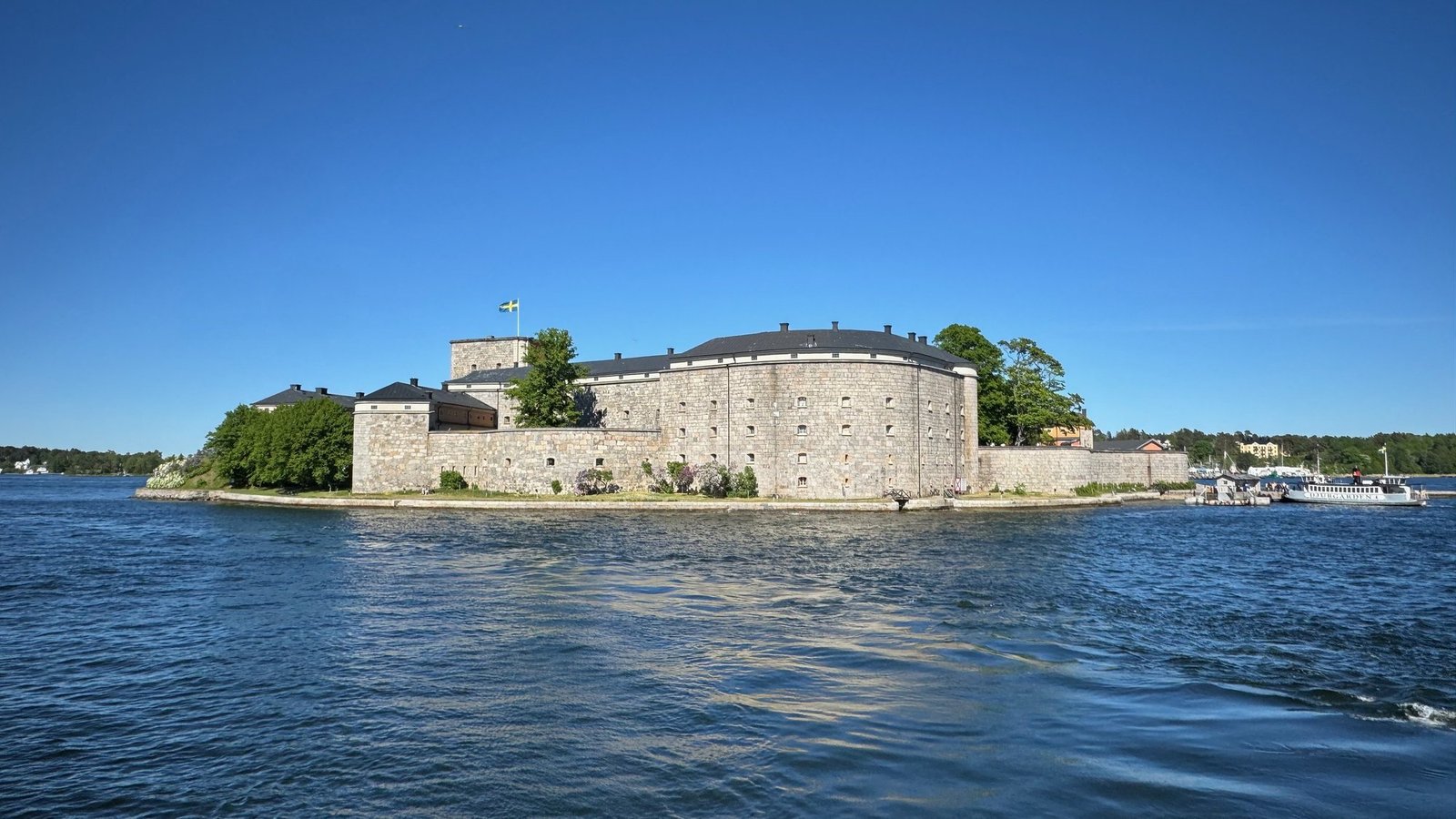 Vaxholm Fortress on its island in the Stockholm archipelago, seen from the water