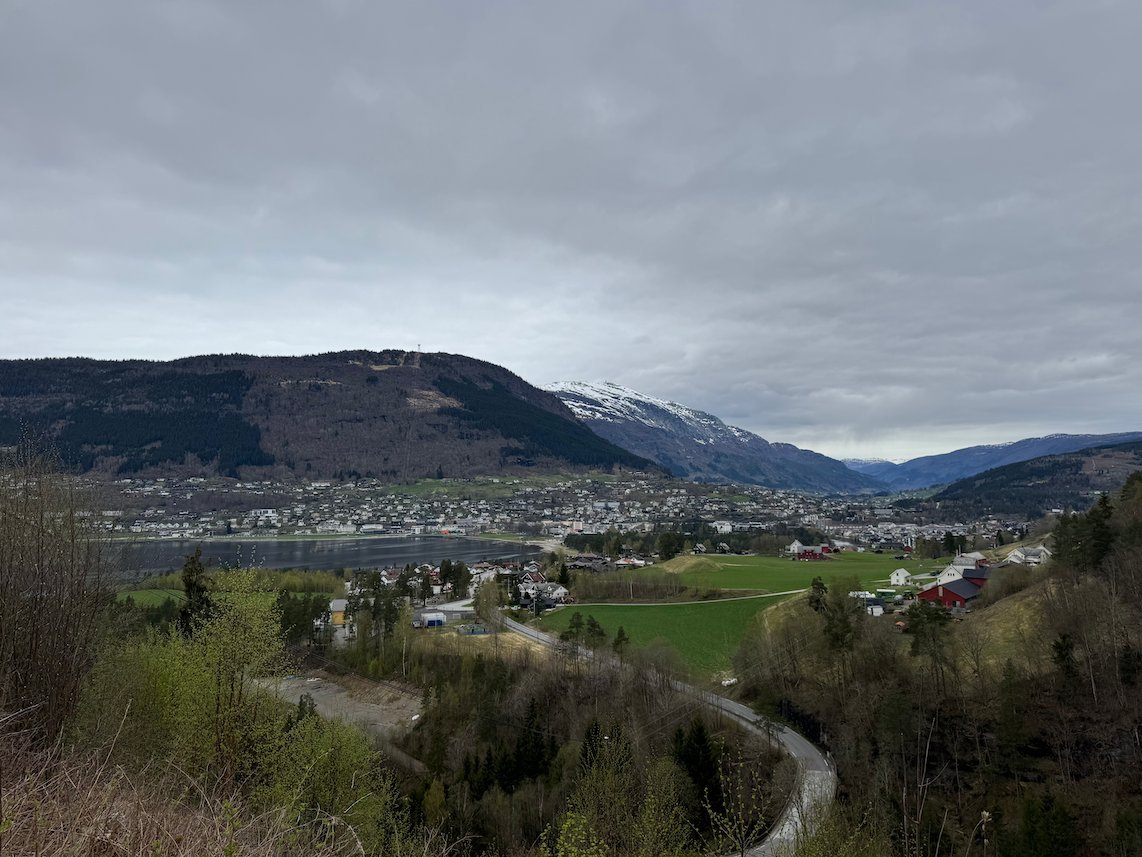 View over the Voss valley and mountains on a grey day