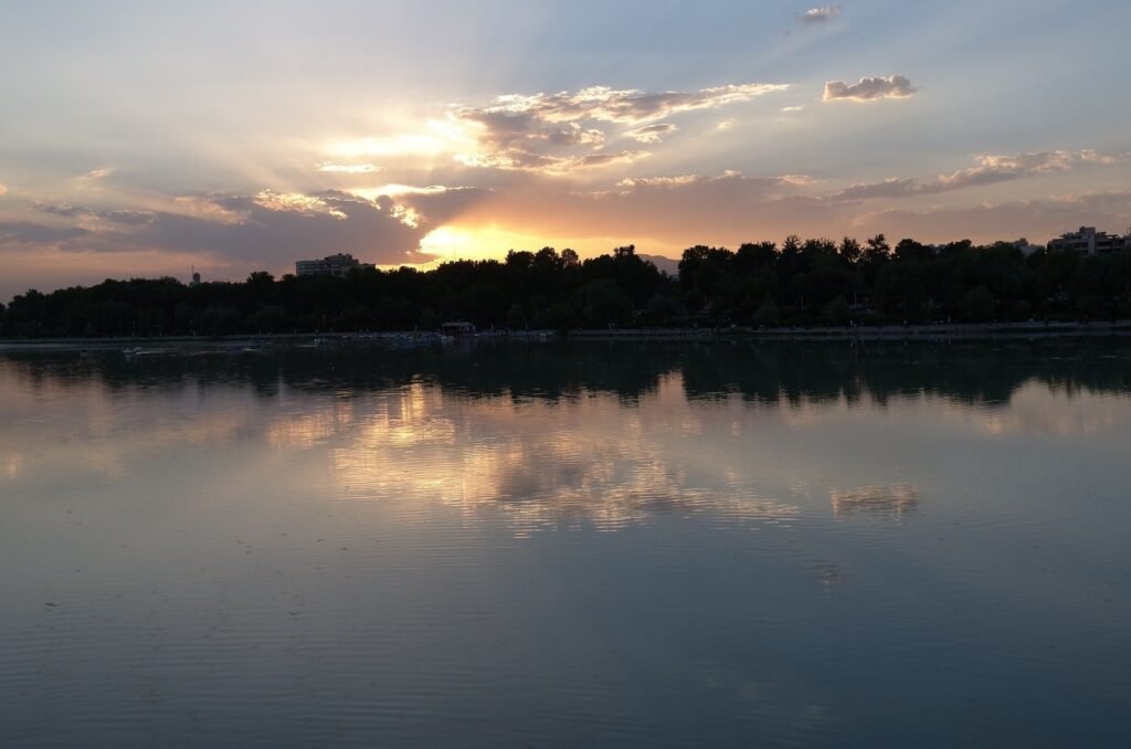 Clouds and sunset reflected in the Zayandeh River