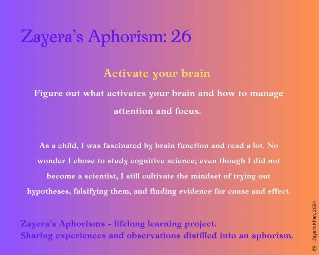 Zayera's Aphorism 26: Activate your brain. Full text below the gallery.