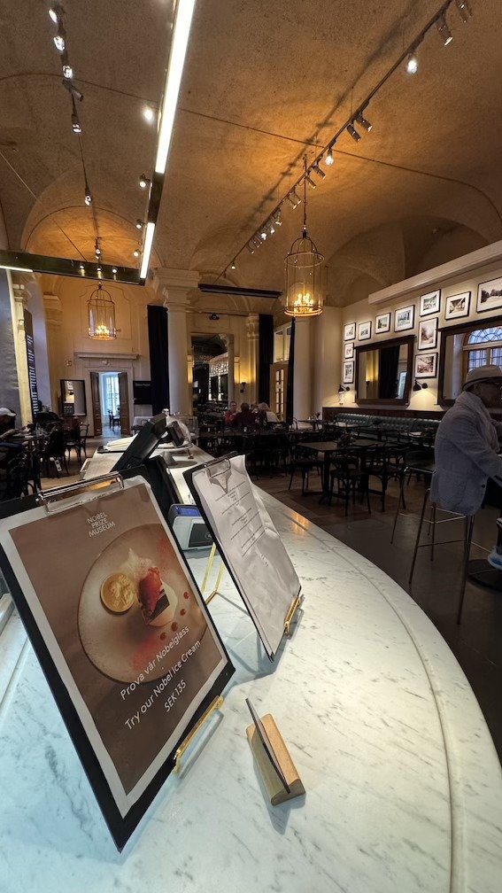 Nobelglass ice cream dessert on the menu at Bistro Nobel, the café inside the Nobel Prize Museum.