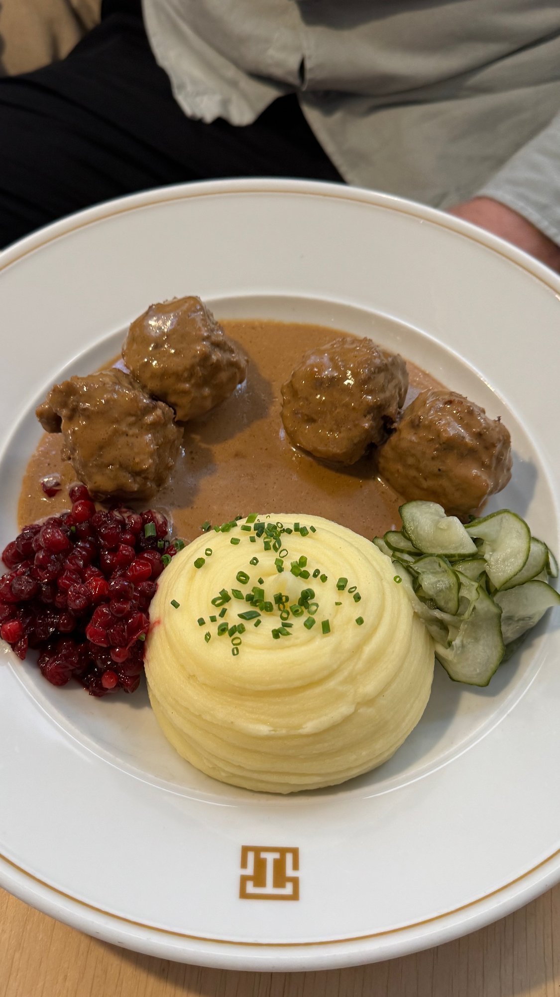 Plate with mashed potato and meat in a Stockholm restaurant