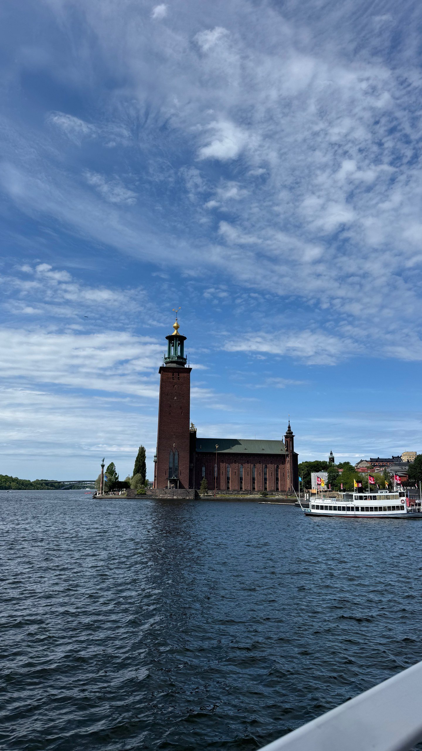Stockholm City Hall seen from the water by boat, photographed by Zayera Khan