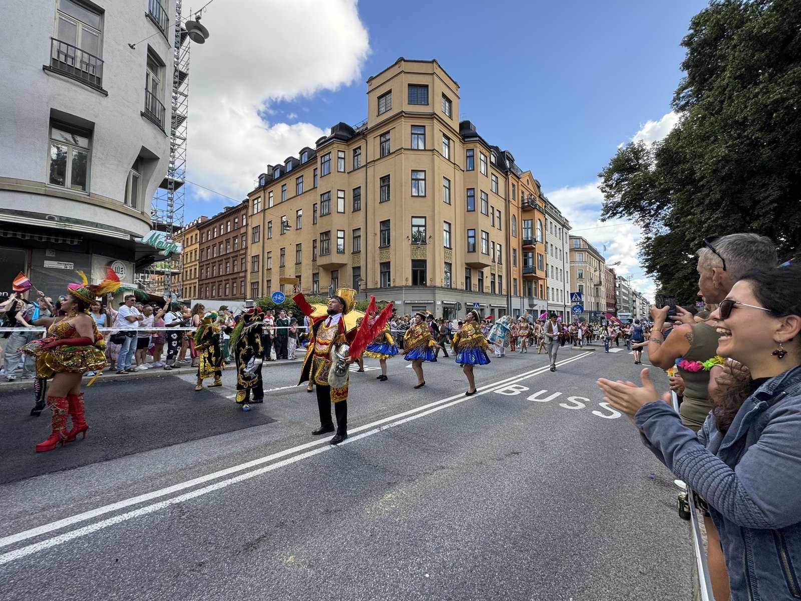 Costumed dancers in the Stockholm Pride parade