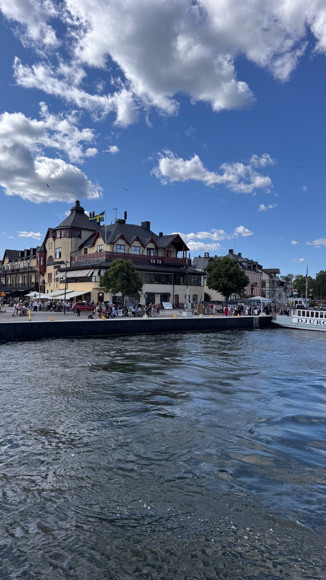 Vaxholm harbour and the small town seen from the water